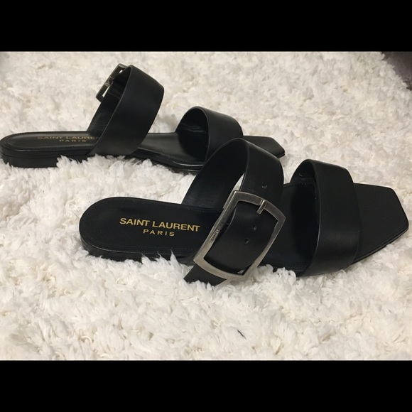 Saint Laurent Jodie Flat Leather Slide Sandal - Picture 2 of 6